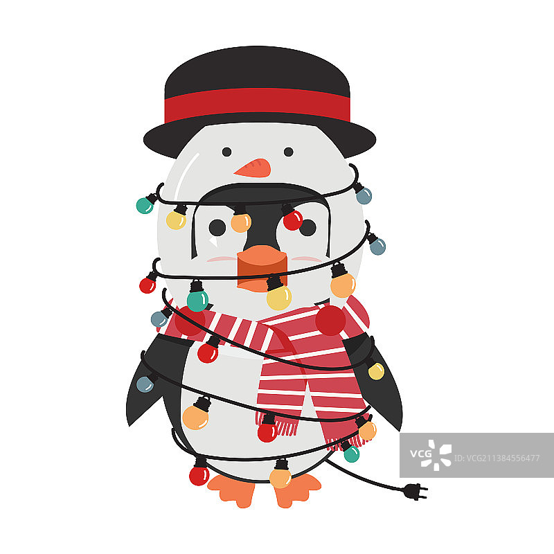 带圣诞灯的企鹅服装图片素材