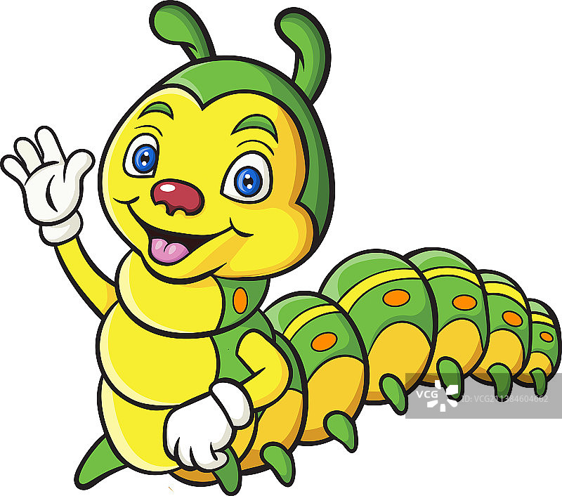 卡通快乐毛毛虫白色背景图片素材