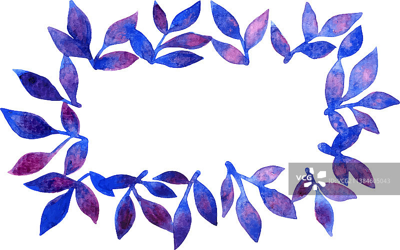 神话般的蓝色叶子水彩框架图片素材