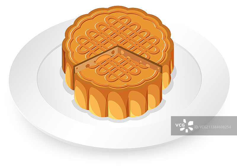 白色盘子上孤立的月饼图片素材