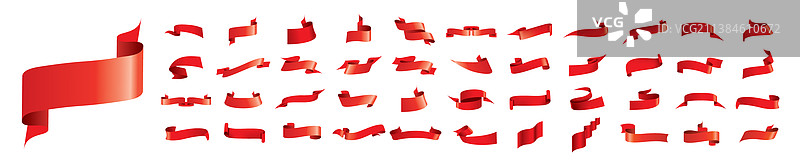 白色背景上的一组红色丝带图片素材