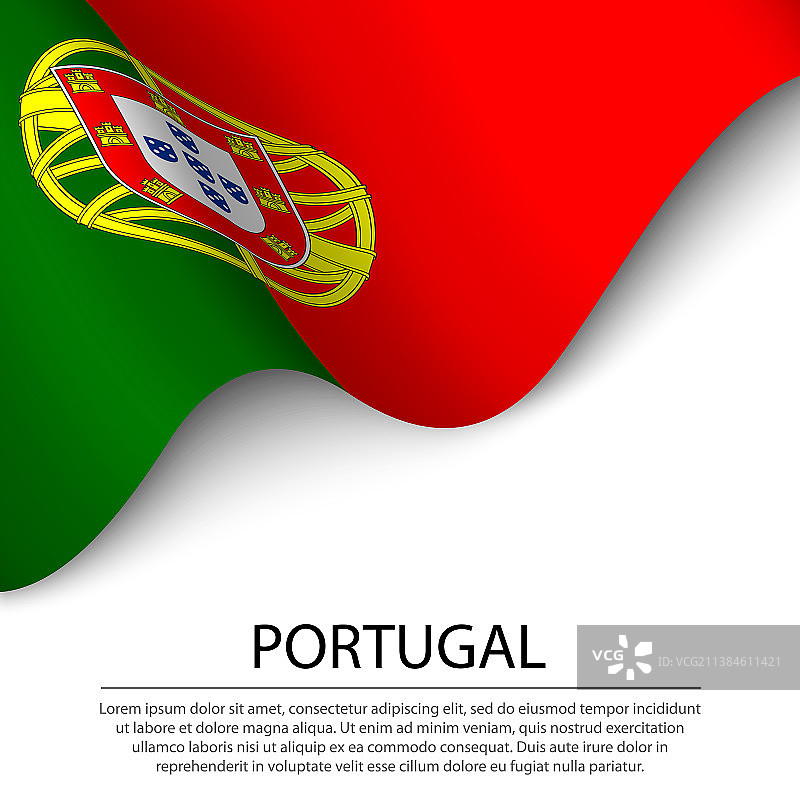 葡萄牙国旗在白色背景上飘扬图片素材