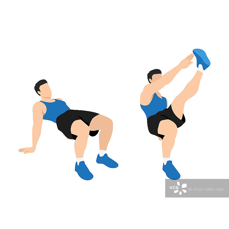 男子做螃蟹碰脚趾运动图片素材