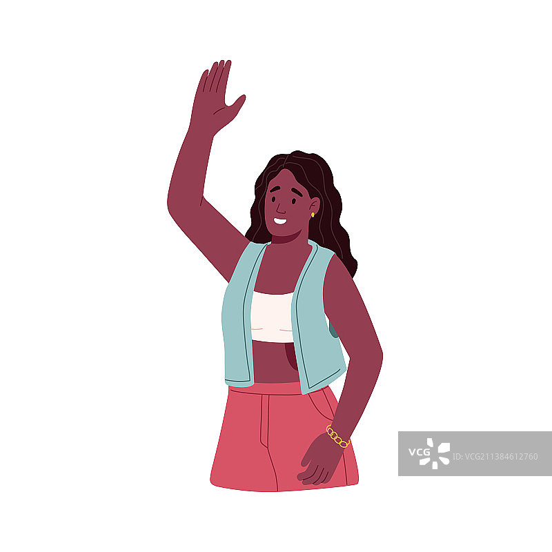 快乐的女人挥手打招呼图片素材