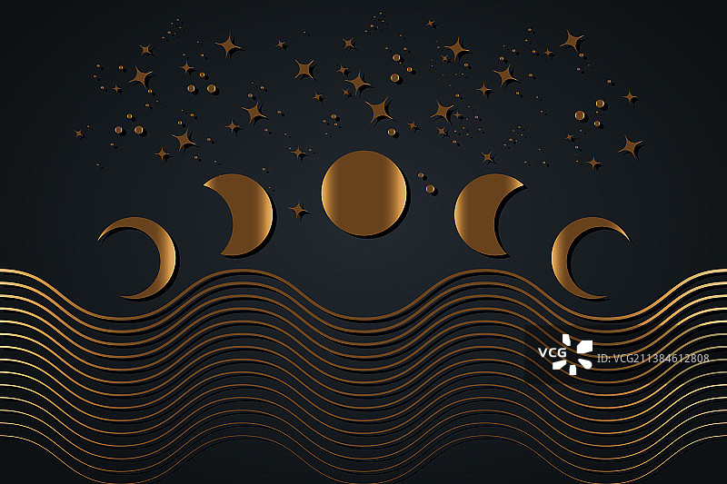 星空月相几何波纹图片素材