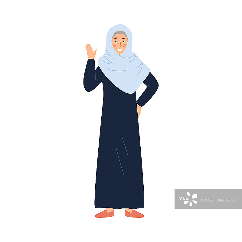 戴头巾和穿罩袍的阿拉伯穆斯林妇女站立图片素材