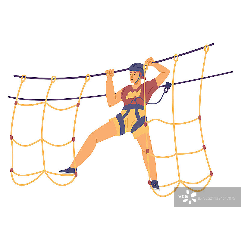 扁平风格的女人在绳索公园步道上探险图片素材