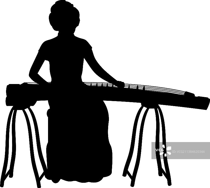 女孩弹奏弦乐器剪影图片素材