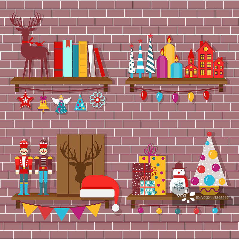 装饰玩具和礼品的圣诞货架图片素材