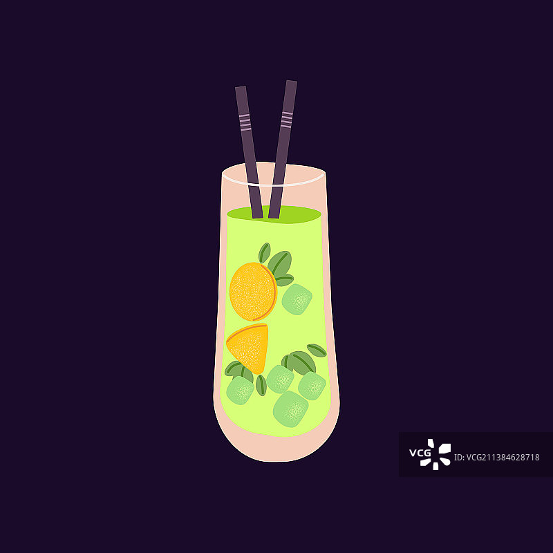 高脚杯中的绿色酒精鸡尾酒图片素材