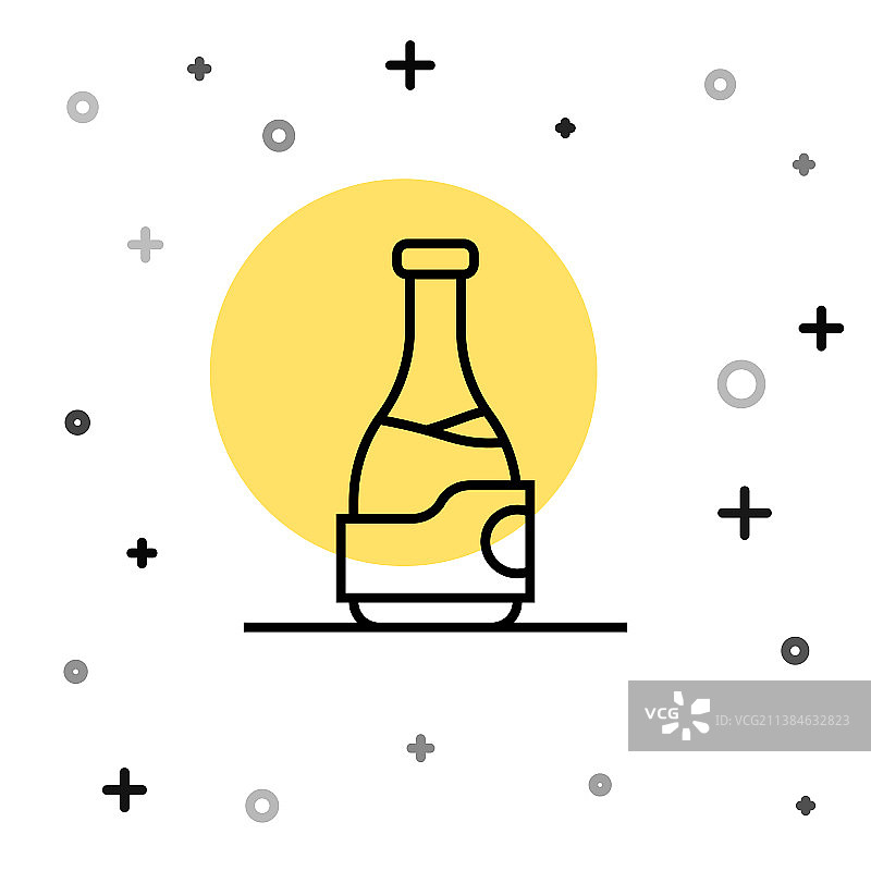 黑色线条葡萄酒瓶在白色背景上隔离图片素材