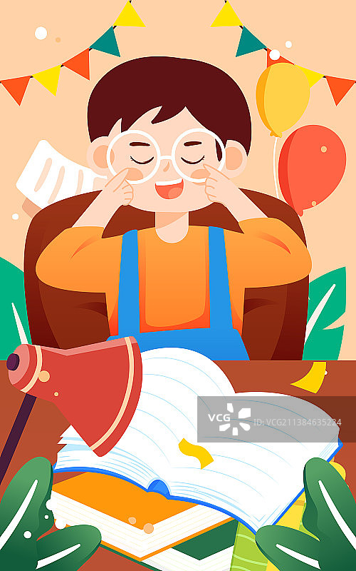 世界爱眼日小孩做眼保健操保护眼睛视力插画图片素材