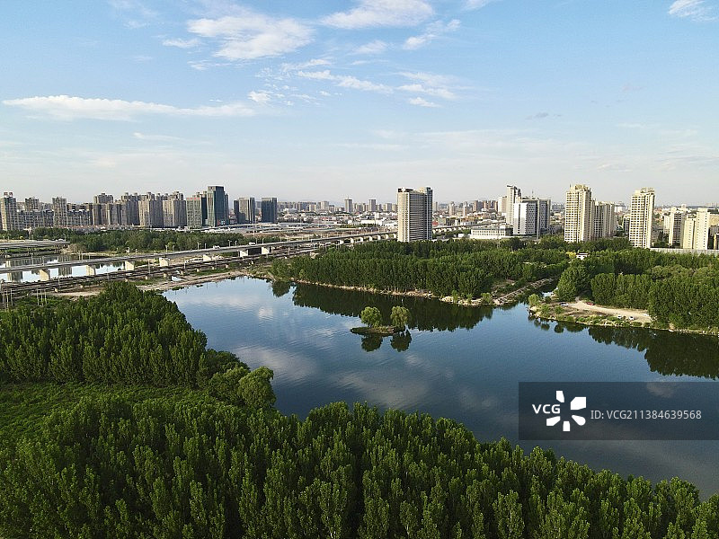 航拍潮白河与燕郊图片素材