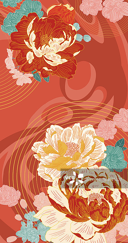 春节牡丹插图图片素材