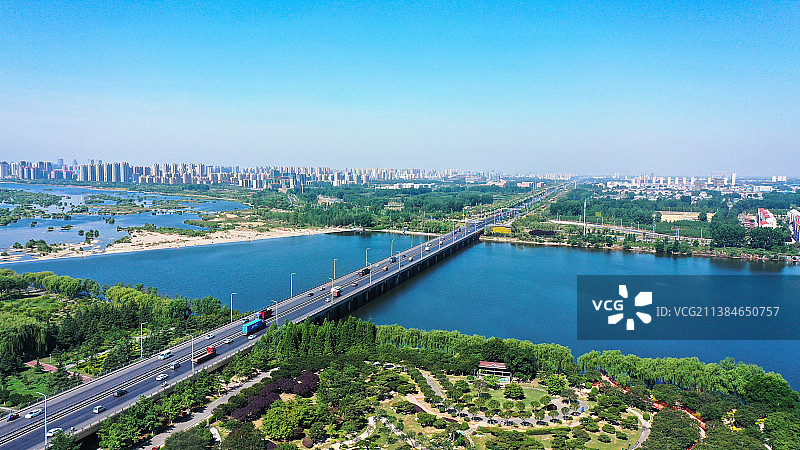 航拍山东省临沂市长春路沂河大桥风景图片素材