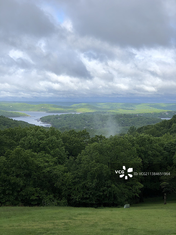 湖泊风光：天空下的湖景图片素材