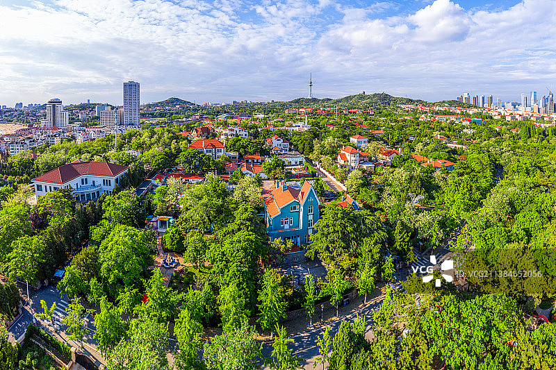 山东省青岛市八大关航拍全景图图片素材
