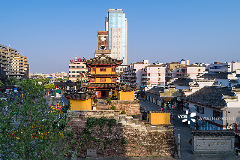 航拍宁波鼓楼老建筑全景图片素材