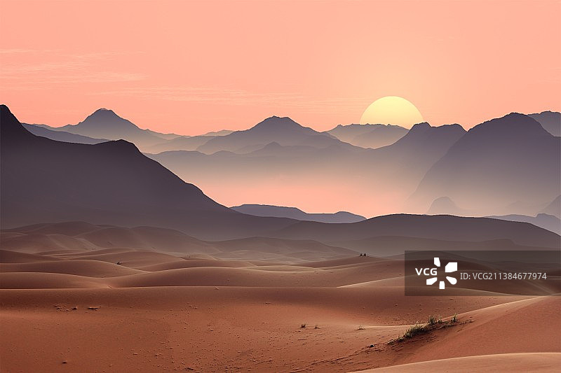日落时沙漠映衬天空的风景图片素材