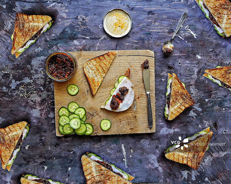 奶酪面包三明治俯视图图片素材