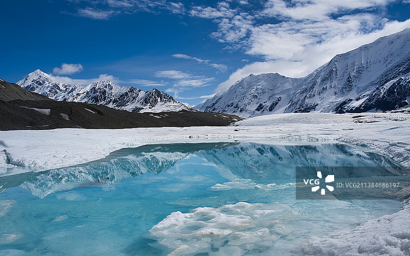 阿拉斯加亚内特冰川的冰冻湖泊风光图片素材
