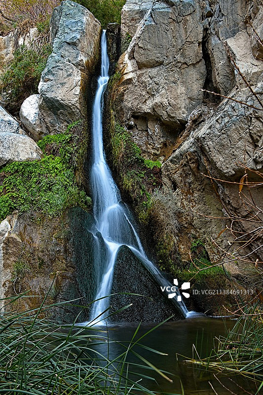 美国加州死亡谷国家公园森林瀑布风光，因约县图片素材