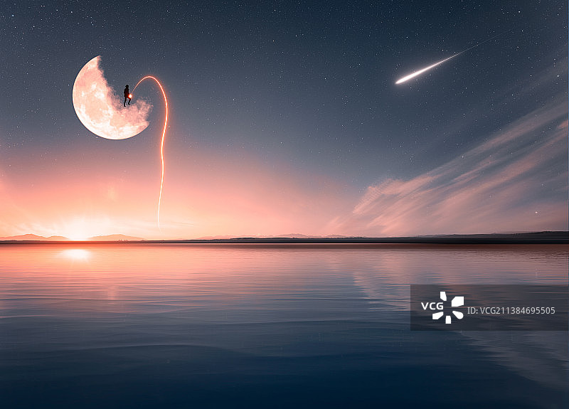 水面上的月亮科技未来概念能源图图片素材