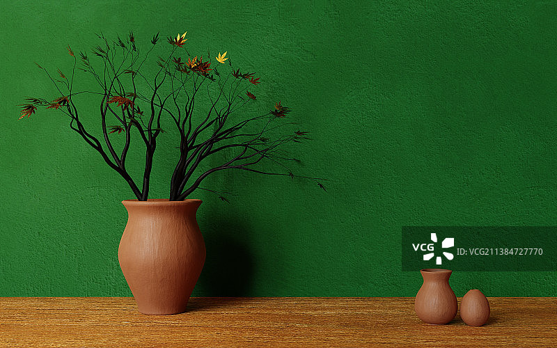 春季装饰：桌上盆栽植物特写图片素材