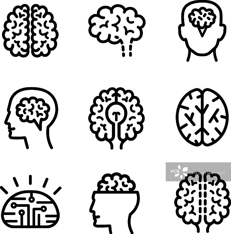 大脑轮廓图标集图片素材
