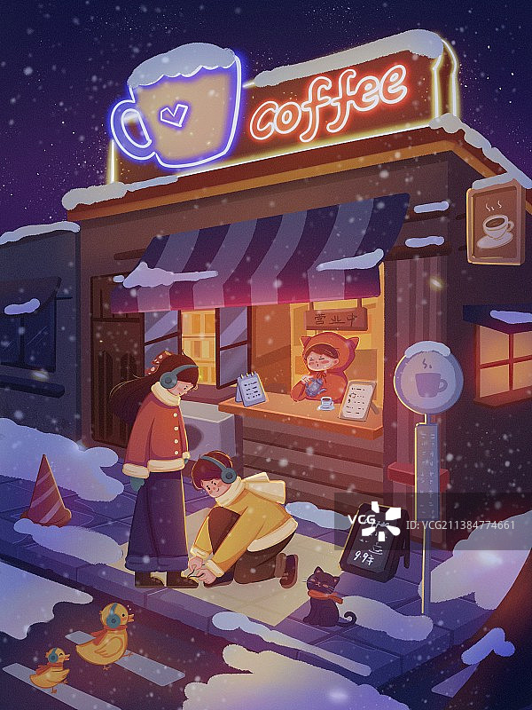夜晚咖啡店场景图片素材