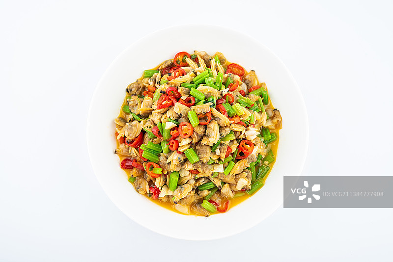 一碟家常菜辣椒炒花甲肉图片素材