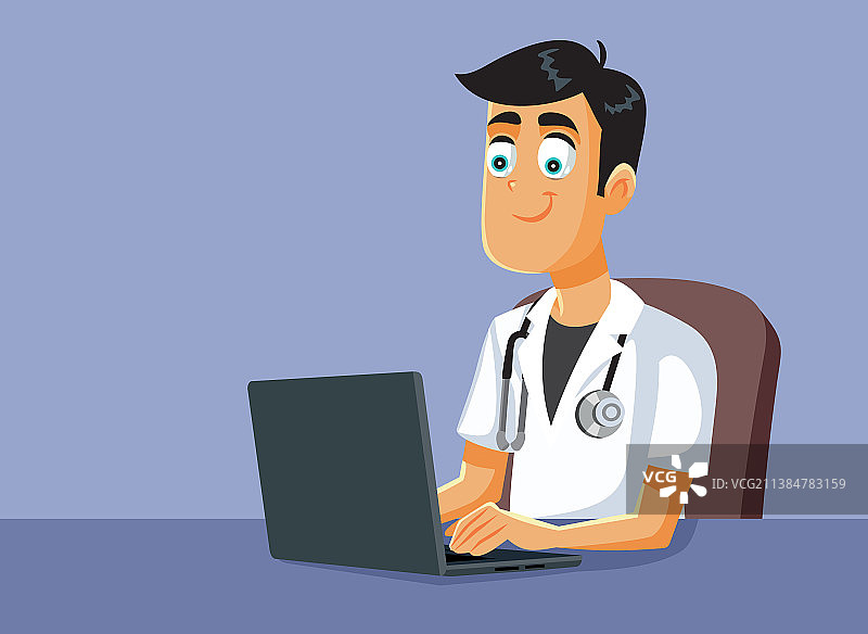 卡通医生在办公室书桌旁图片素材