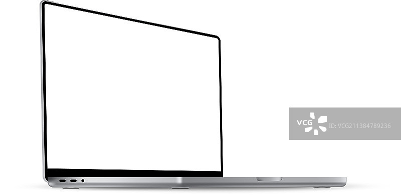 带空白屏幕侧视的银色笔记本电脑模型图片素材