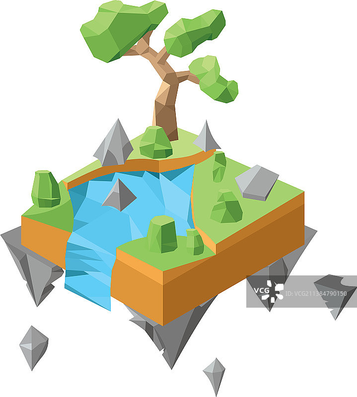 2.5D飞翔的树木灌木岛屿图片素材