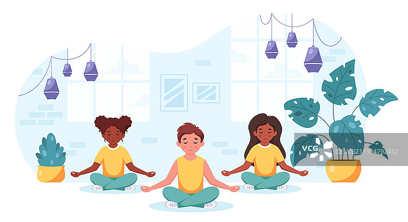 清晨卧室里三个姐妹的孩子图片素材