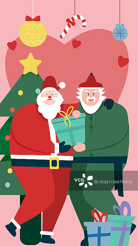 中西圣诞老人矢量扁平手绘插画图片素材