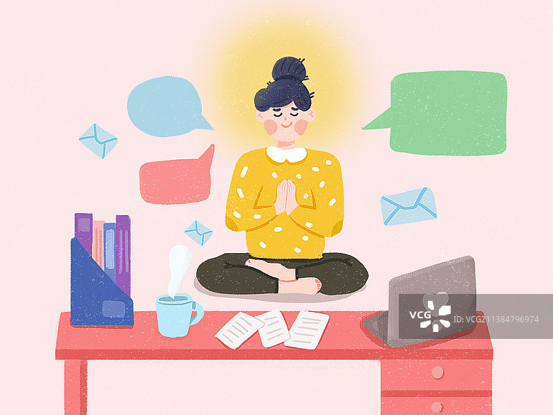 佛系工作女孩手绘插画图片素材