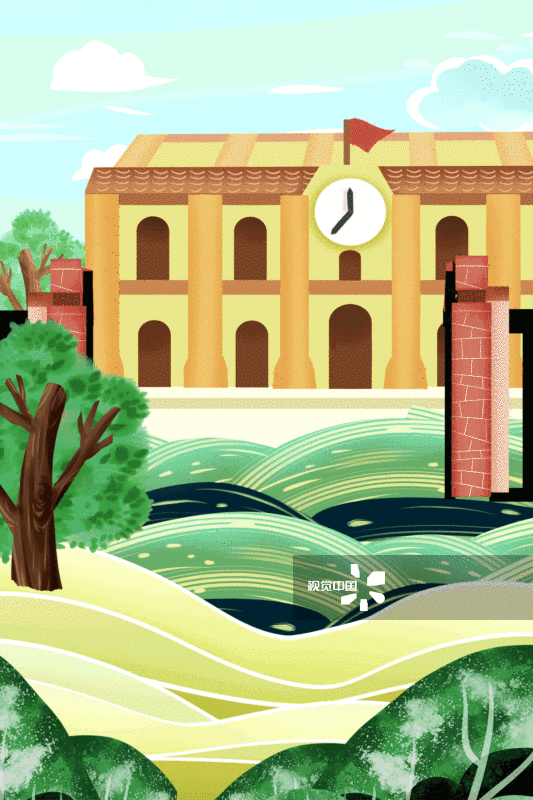 学校大门口插画背景-GIF动图图片素材