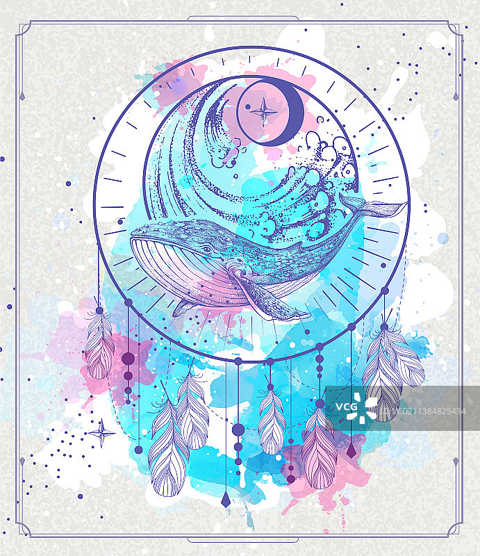 带捕梦网的现代魔法巫术卡片图片素材