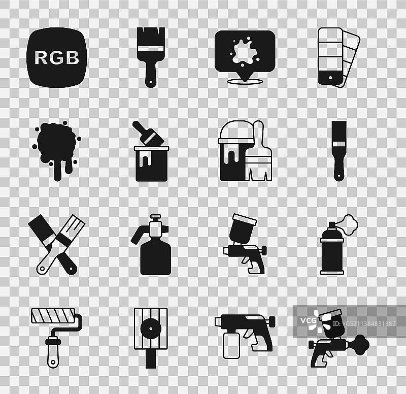 喷漆枪、油漆罐、刷子、油漆桶带RGB图片素材