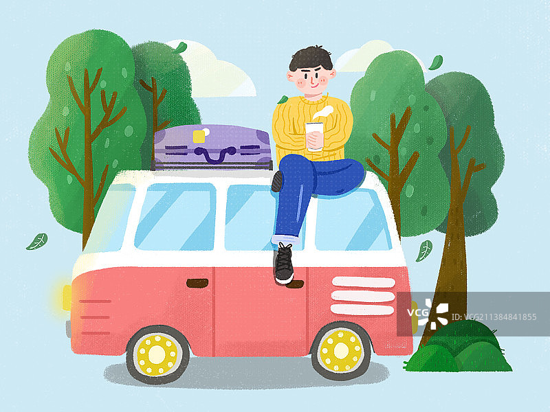 独自旅行手绘扁平插画图片素材