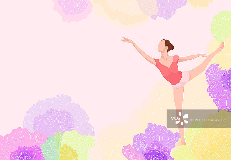 少女在花丛中跳芭蕾舞插画背景图片素材