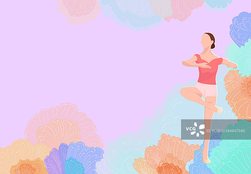 少女在花丛中跳芭蕾舞插画背景图片素材