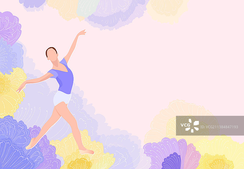 少女在花丛中跳芭蕾舞插画背景图片素材
