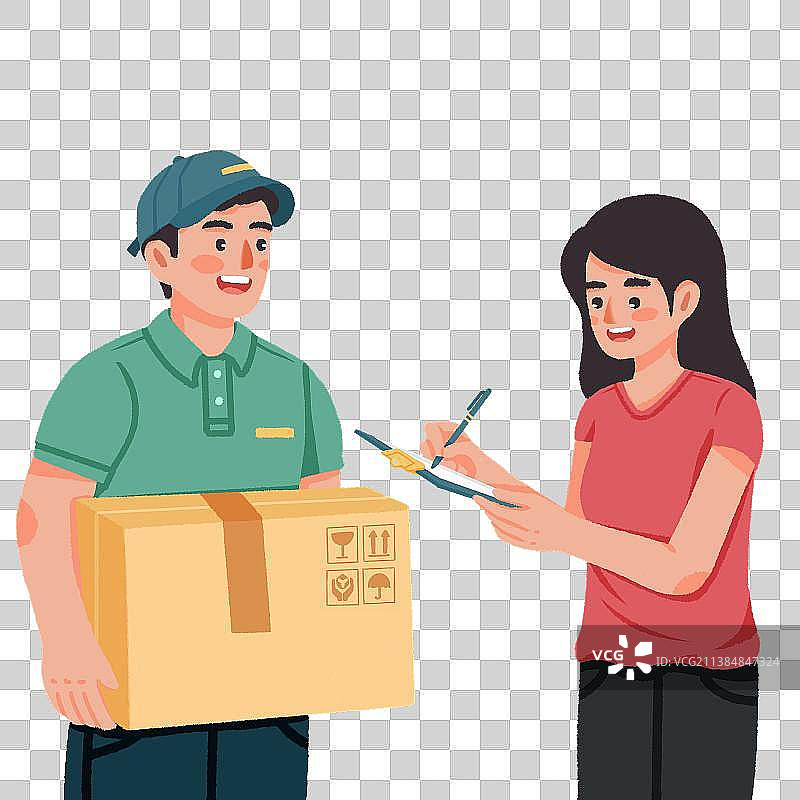 快递员送货到家，验货签收图片素材