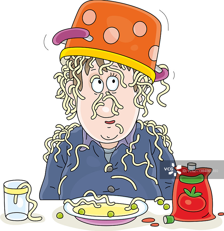 头顶面条锅的趣味男人图片素材