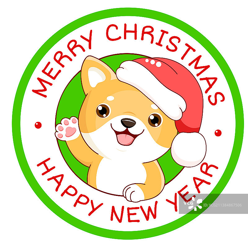 圣诞节快乐圆形标签节日邮票卡片图片素材