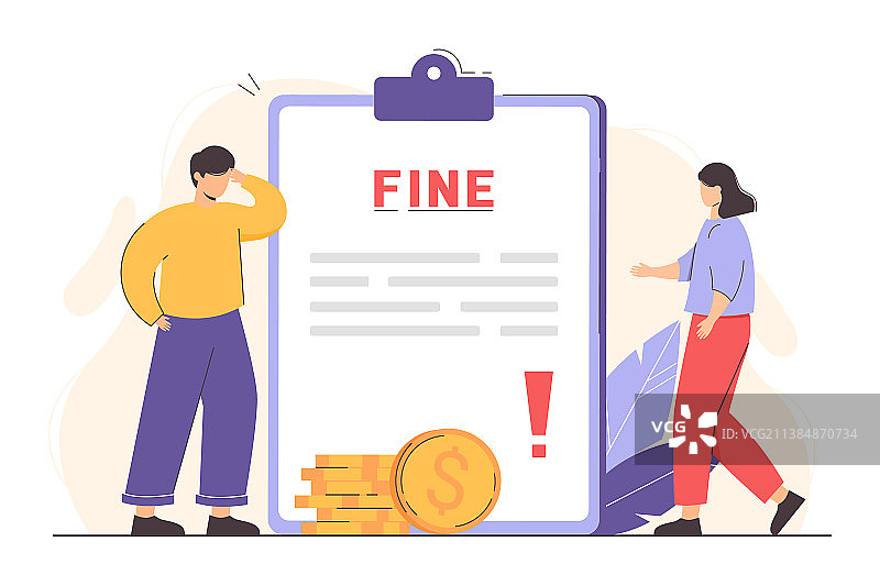 扁平风格人物收到罚单图片素材