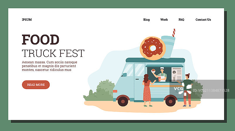 人们在餐车节上购买和吃甜甜圈图片素材