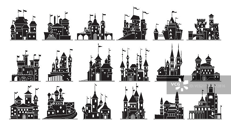 中世纪城堡黑色图标合集图片素材